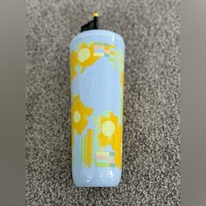 Starbucks Yellow and Blue Floral Tumbler